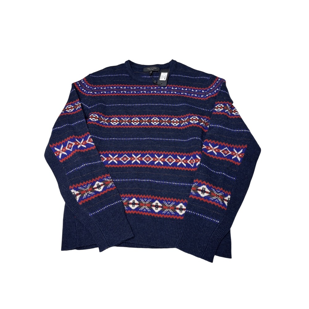 NWT Rag & Bone Wesley Fair Isle Wool Sweater Navy Multi Mens XL MBS21HS009LM09